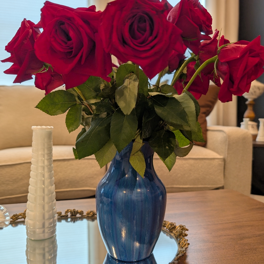 Artisan Hand Painted Blue Vase By 16 Year Old Artist